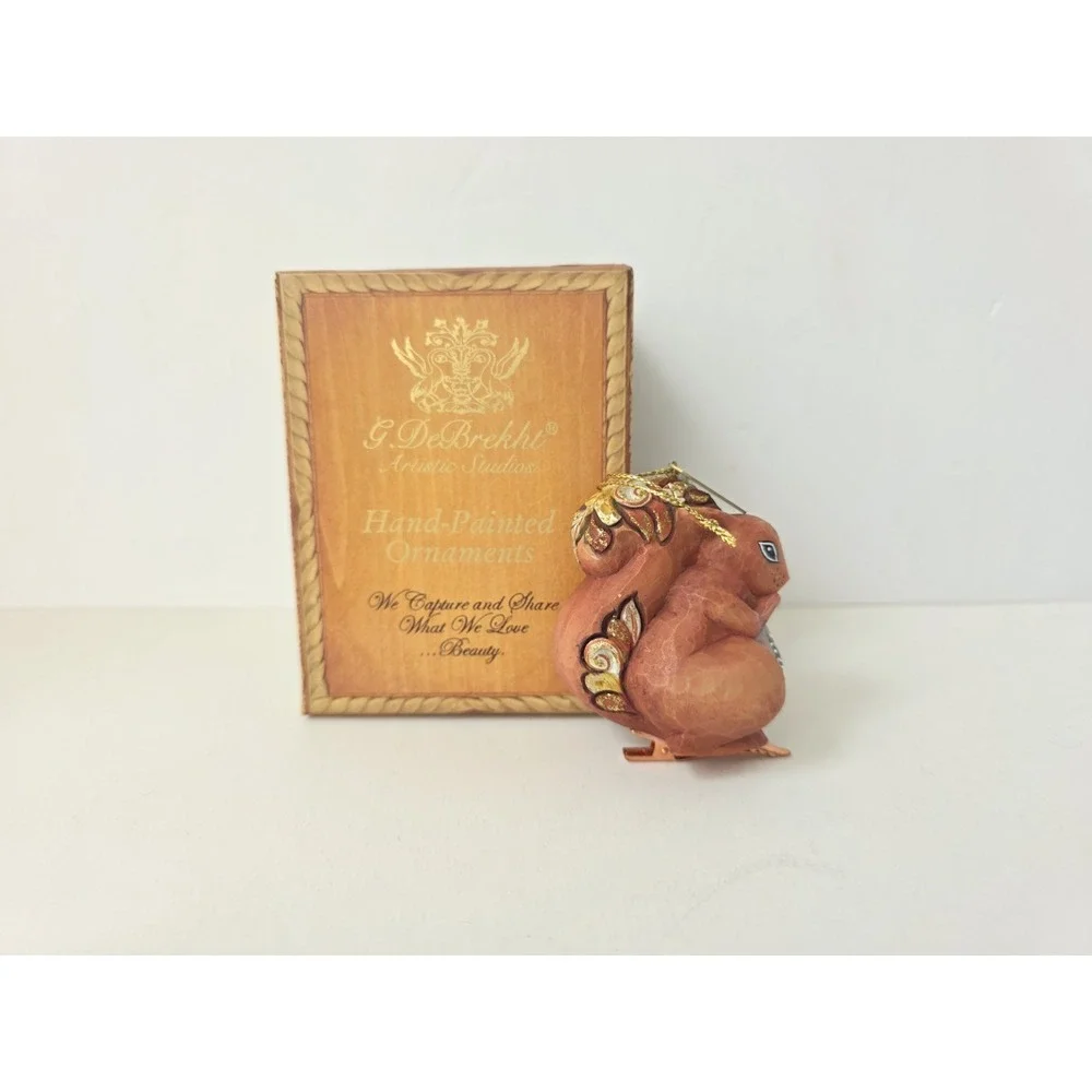 G Debrekht Hand Painted Ornament w/ box clip on squirrel